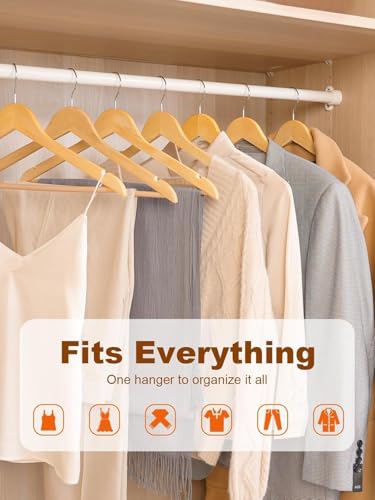 Image of STAR WORK Multi Functional Solid Wooden Suit Hangers, Coat Hangers, Natural Finish with 2 Shoulder Notches 360 Degree Swivel Hook (16)