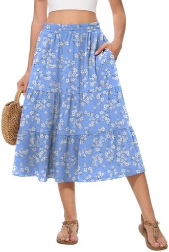 AYIFU Women's Summer Midi Skirt Tiered Flowy High Waist A-Line El...