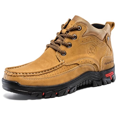 FLYLAND Men's Casual Boots Vintage Leather Ankle Dress Boot Chukka Boots Mid Top Non-Slip Driving Walking Shoes - Image 3