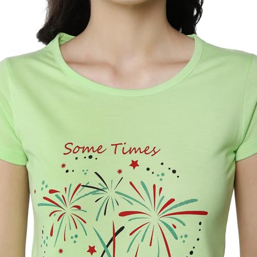Image of Modeve Women Printed Cotton Blend Half Sleeve Round Neck T-Shirt for Summer