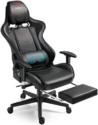 X-VOLSPORT Massage Gaming Chair with Footrest Reclining High Back Computer Game Chair with Lumbar Support and Headrest, Racing Style Video Gamer Chair Black