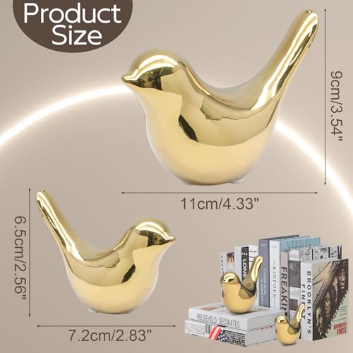 Estatuas Decorativas de Pájaros de Cerámica Doradas 2 Pzas miniatura 2
