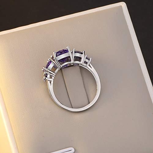AZQ 925 Sterling Silver Amethyst Ring Oval Perfect Cut 2Ct Cubic Zirconia Rings CZ 5-Stone Eternity Engagement Wedding Band Ring for Women - Image 6