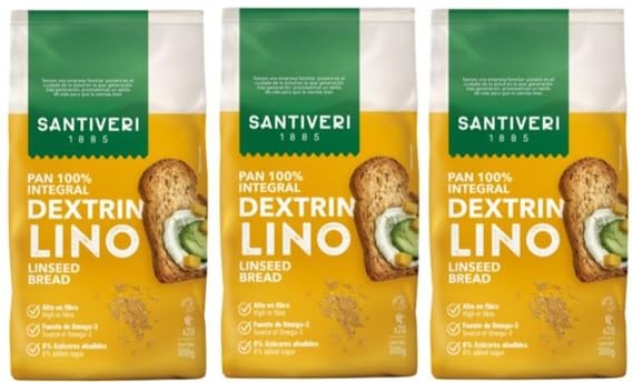 Pan Integral Tostado Dextrin con Semillas de Lino Pack 3 x 300g Alto en Fibra Doble Horneado Fácil Digestión Con AOVE y Masa Madre