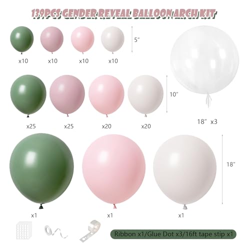 Image of Baby in Bloom Balloon Arch Kit 139Pcs Dusty Pink and Sage Green Balloons White Sand Balloon Garland for Boho Baby Shower Wedding Bride Anniversary Birthday Bridal Bear Theme Decorations