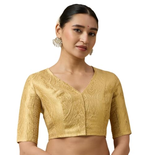 Image of Studio Shringaar Women's Brocade Side Stretch (Smocked) Readymade Saree Blouse