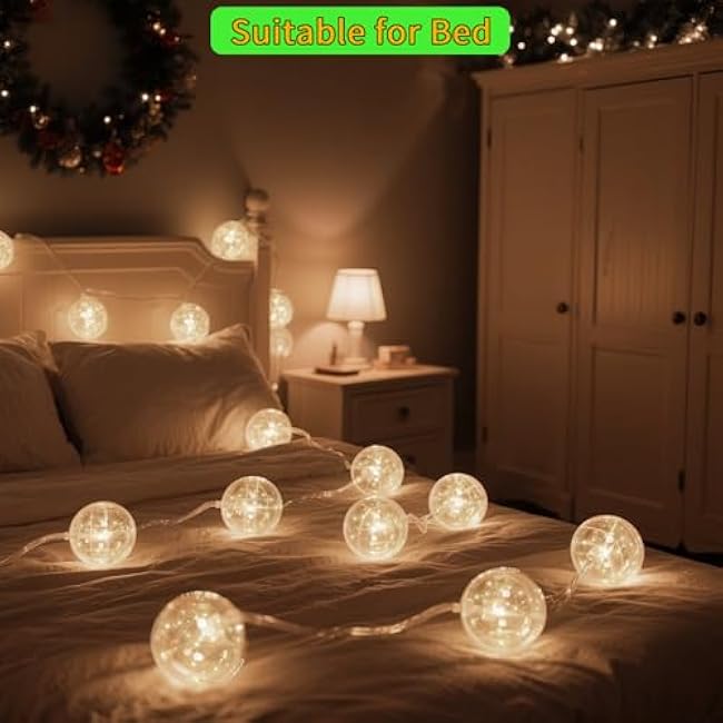 Globe String Lights, 10.3FT LED String Lights Indoor, Waterproof Decorative Christmas Lights, 9 Pack G100 Ball Bulbs, Built-in 15 LEDs, Warm White Plug-in Fairy Lights for Patio, Bedroom, Halloween