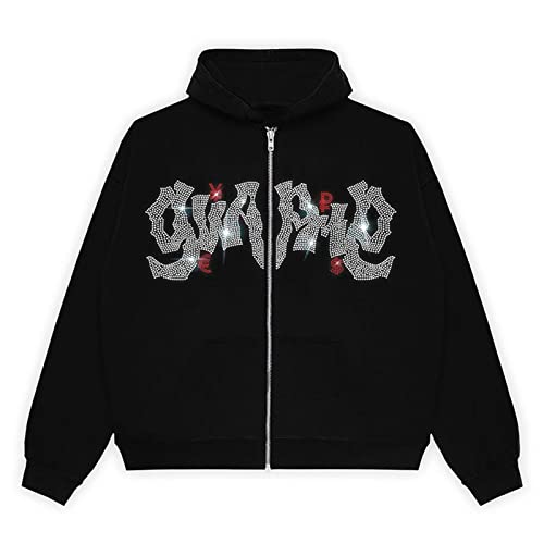 NJNJGO Sudadera con capucha de Halloween para hombres y mujeres, con cremallera y purpurina gótica Y2K esqueleto Streetwear, estilo13, Large