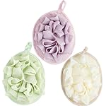 Boao 3 Pcs Bath Shower Pouf Sponge Mesh Pouf Shower Ball Exfoliating Body Sponge Pad Scrubber Glove with Flower Bath Ball (Beige,Green,Purple)