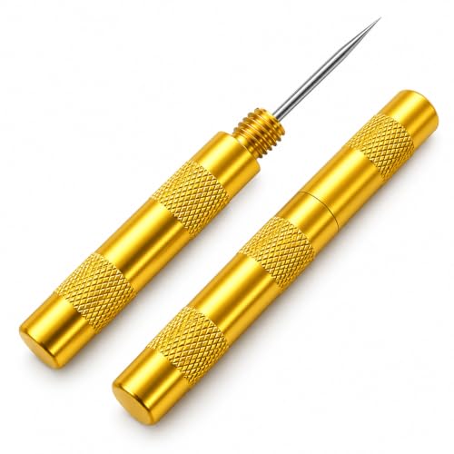 千枚通し 金色 全長約82mm 2本セット 保護キャップ付き 滑り止めローレット柄 - ノーブランド品 - 商品画像