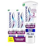 Sensodyne Clinical Repair Active White, Pasta Dentífrica Blanqueante para Dientes Sensibles, Pack de 2 x 75 ml