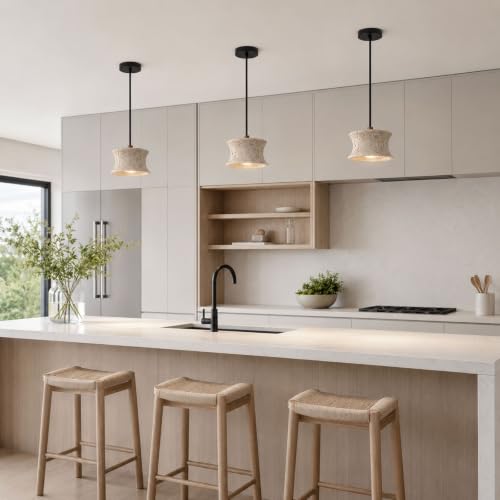 Luz de travertino amarillo natural y lámpara colgante estilo Japandi 2