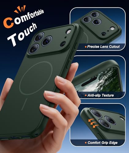 Image of FNTCASE for iPhone 17 Pro Max Case: [Compatible with Magsafe] Solid Green Matte 17 Promax Magnetic Phone Cover with [Full Camera Protection] [Screen Protector] Military Grade Shockproof Protective