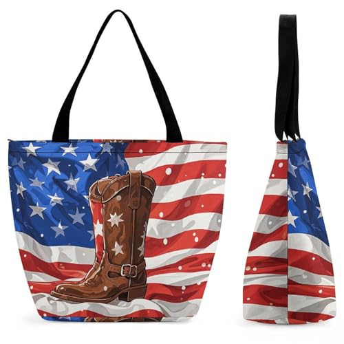 Sac fourre-tout drapeau et bottes de cowboy pour femme