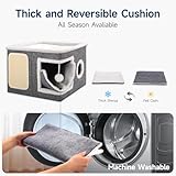 Shikha Cat House for Indoor Pets, 2 Layer Large Cat Cave with Scratch Board and Fluffy Ball, 43L x 43B x 32H cm, Foldable Large Cat-Bed, Kitten Hideaway With Double-Sided Soft Cushions for All Seasons - Image 5