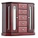 RR ROUND RICH DESIGN Jewelry Box - Made of Solid Wood with Cabinet Type 5 Drawers Organizer and 2 Separated Open Doors on 2 Sides and Large Mirror Brown