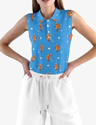 Golf Shirt Womens Sleeveless Moisture Wicking Athletic Printed Polo Golf Tank Top Women (XS-4XL)2