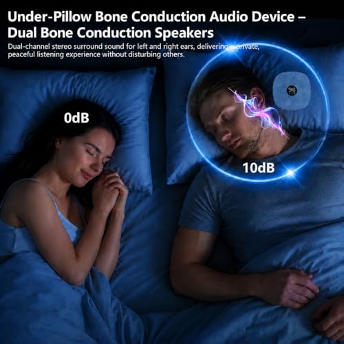 Image of Under Pillow Speaker for Sleeping, Dual Bone Conduction Bluetooth Pillow Speaker with Led Display, TF Card Bluetooth Two Playback Modes, Timer Adjustment,16 Hours Battery Life for Sleep Aid (Blue)