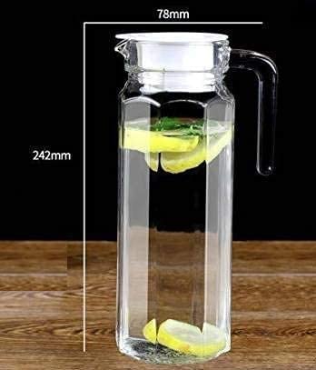 Image of IndusBay Set of 2, 1100 ml Glass Jug Pitcher with Plastic lid Iced Tea Pitcher Water jug hot Cold Water ice Tea, Milk and Juice Beverage Carafes 1.1 LTR Each, Transparent