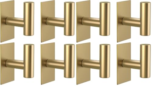 Image of VAEHOLD Wall Towel Hooks, Heavy Duty Sticky Holder Waterproof Towel Hooks for Hanging Coat, Clothes, Closet Hook Wall Mount for Kitchen (Gold, 8 Pack)