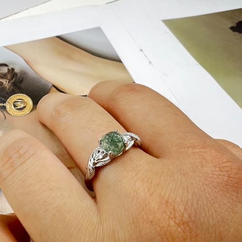 Moss Agate Ring for Women Silver Vintage Open Green Gemstone Rings for Wedding Fashion Engagement Jewelry Gifts3
