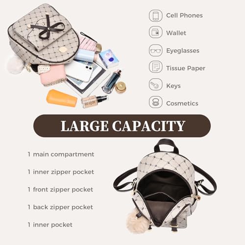 Image of I IHAYNER Girls Bowknot 3-Pieces Fahsion Leather Backpack Backpack Purse for Women Rucksack for Ladies Shoulder Bag