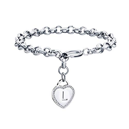 Image of CaleesLLC Letter A to Z Initial Charm Bracelet Adjustable Stainless Steel Anklet Personalized Wrist Link for Women