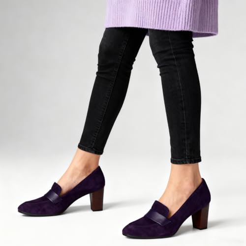 Image of SHODENSE Women Chunky Kitten Heel Pumps Shoes Round Closed Toe Slip On Suede Penny Loafers Matte Block Mid Heels Dress Loafer Almond Toe Comfort Oxford Shoes Office Work Classic Elegant 4-11 M US