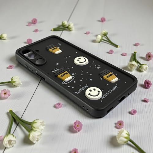 Image of SBMS Silicone Back Cover Case for Samsung Galaxy M36 5G / F36 5G | Cute Fun 3D Cartoon, Coffee Design Silicone Case | Camera Protection Bump | Shockproof Back Cover for Sam M36 5G (Coffe Mug Black)
