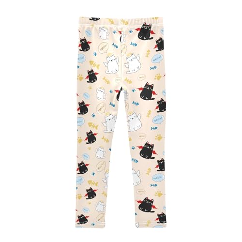 Cute Angle and Evil Cats Yellow Girls Leggings Soft Comfortable Athletic Leggings Dancing Pants for 4-10 Years2