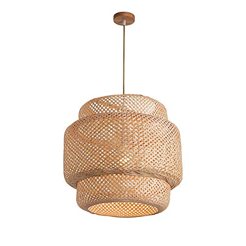 Lampe suspendue en bambou tissé lustre rotin osier naturel beige