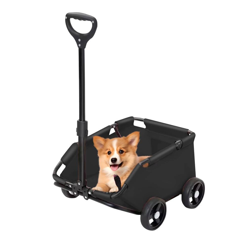 Carrello pieghevole per cani e gatti, carrello a mano leggero sicuro, grande capacità traspirante, ideale per passeggiate, uscite e viaggi all'aperto (nero)