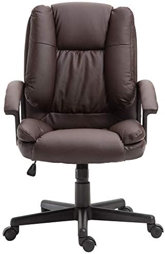 HOMCOM Swivel Executive Office Chair Mid Back Faux Leather Computer Desk Chair for Home with Double-Tier Padding, Arm, Wheels, Brown