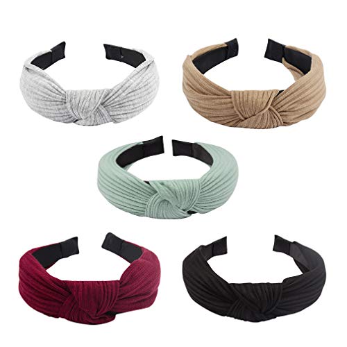 KICOSY 2PCS Headbands for Women, Knotted Wide Headband, Yoga Hair Band Fashion Elastic Hair Accessories for Women and Girls, Knotted Headbands Womens Headbands, Headbands for Washing Face (5 Pack(G))