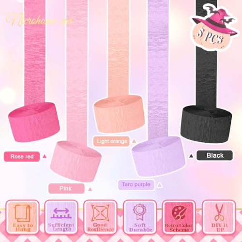Image of NICROHOME EUR Pastel Pink Halloween Party Crepe Paper Streamers 5 Rolls
