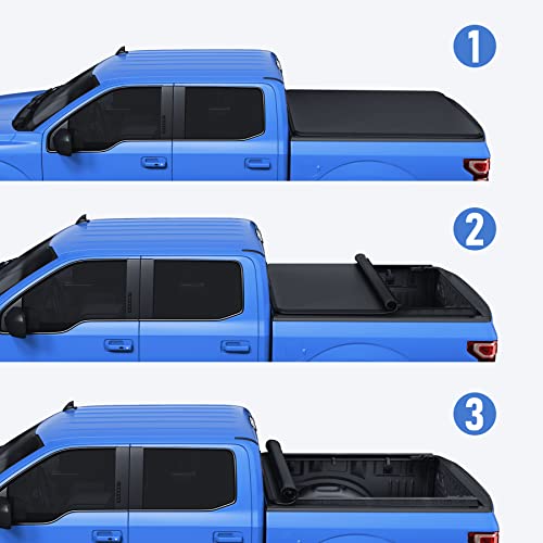 CARMOCAR Soft Roll-Up Tonneau Cover Truck Bed Covers Replacement for Dodge Ram 1500 2500 3500 2009-2024 5.7FT Short Bed Accessories with Led Light w/o Rambox
