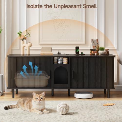 Image of ONBRILL 65 Inches Cat Litter Box Enclosure for 2 Cats, Black