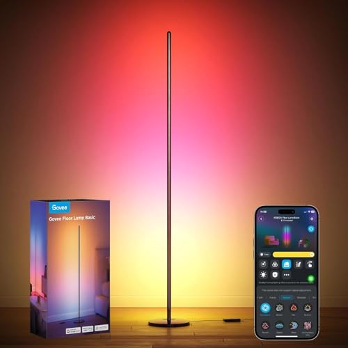 Govee RGBIC Lampade da Terra LED, Moderna Piantana Lampada da Terra, Nero | Funziona con Alexa, Matter, APP, 16 Mln Colori, Sincronizzazione Musicale, 80+ Modalità Scena, Piantana per Soggiorno Ufficio