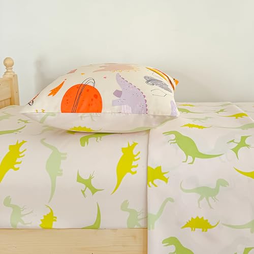Image of Tailor Shop 4 Pieces Toddler Bedding Dinosaur Toddler Dinosaur Comforter for Boys Bed in A Bag Includes Quilted Comforter Fitted Sheet Top Sheet and Pillow Case