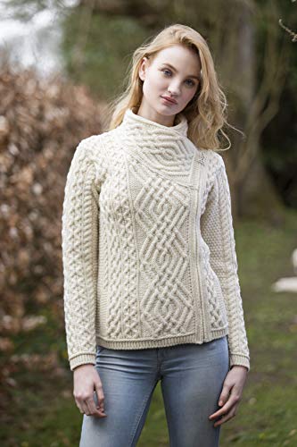 Image of Aran Crafts Irish Women's Cable Knit Side Zip Wool Jacket (Z4630)