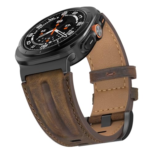 Bouixel Top Grain Genuine Leather Strap Compatible with Samsung Galaxy Watch Ultra Straps 47mm Men Women Wide Rugged Metal Connector Band for Galaxy Watch Ultra (2024/2025)