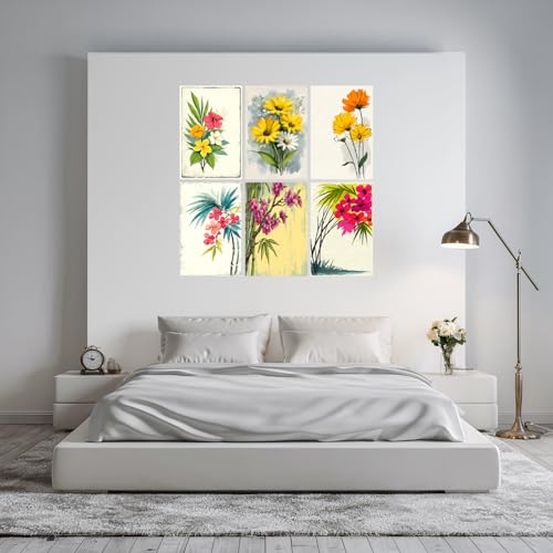 Image of SiddArtify Tropical Floral Wall Art Prints Set - Botanical Flower Poster Decor for Living Room Bedroom Office - 8x12 Sticker Pack of 6