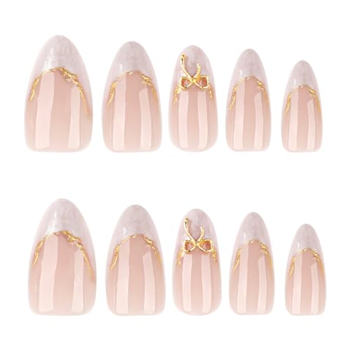 Image of Secret Lives French White Gradient Artificial Press-On False Nails Short Almond-Shaped Wearable Reusable Elegant Nail