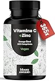 Vitamine C et Zinc – 365 comprimés – Dosage élevé – Vegan – Fabriqué en Allemagne – Vitamine C 500mg + Zinc 15mg - Testé en laboratoire