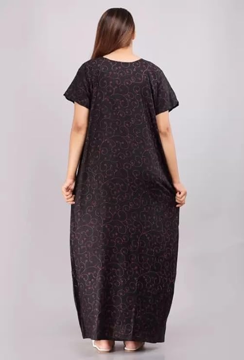 Image of NILOUFO Women's Cotton Printed Maxi Nighty - Pack of 2 | Soft Ankle-Length Sleepwear Gowns for Women | Free Size Night Dresses (Blue,BluePink, Free Size)