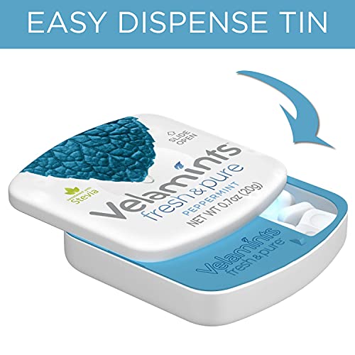 Velamints Fresh Peppermint Sugar Free Mints Tin - Fresh Breath Mint Aspartame-Free Sweetened With Stevia, 20 Gram (Pack Of 6 Tins) #TOP1
