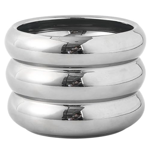 Hperu Blumentopf, 4, 7 cm, silberner Keramik-Übertopf mit Drainagelöchern, einzigartige Boho-Kleinblumentöpfe, für Zuhause, Garten, Büro, Schreibtisch-Dekoration, Silber, Keramik-Übertopf