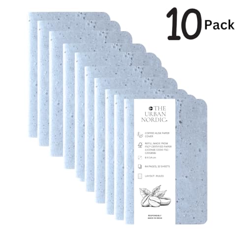 Image of 10 Pack I Recycled Coffee Husk Small Notebook Journal Set (9 X 14 cm) I 640 Bleed-Resistant FSC Certified Pages I Every Day Writing Pad Bulk (Celestial Blue)