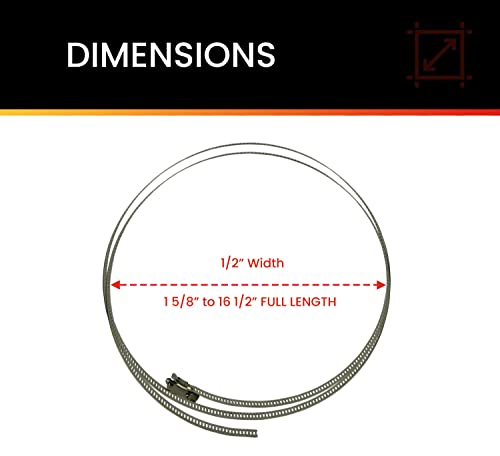 Pro Tie 33713-10 Regular Duty All Stainless Hose Clamp, Range 1-5/8" To 16-1/2" Diameter, 10 Pack #TOP1