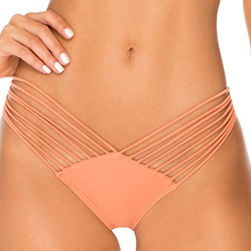 Luli Fama Womens Cosita Buena Strappy Brazilian Ruched Back Bikini Bottoms, Gold Rush, Medium Us #TOP7